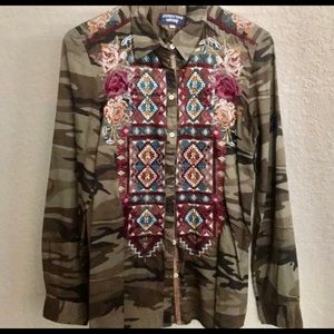 Johnny Was camo with embroidery